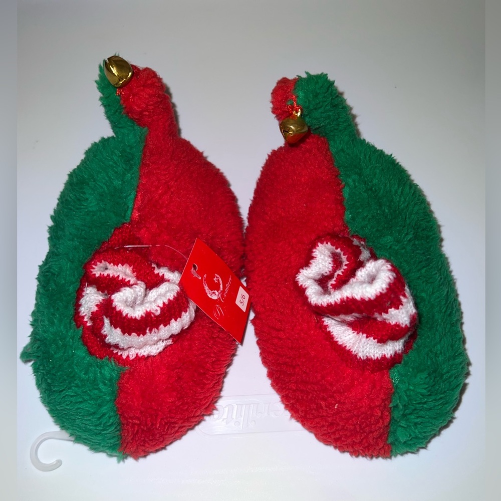 COPY - Size 5/6 kids boys girls green red elf slippers jingle bells Christmas